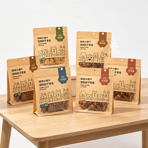 Sachet alimentaire pour animaux de compagnie en papier kraft imprimé numériquement, faible MOQ, avec fenêtre transparente, fermeture éclair à huit côtés, pour friandises pour chats et chiens - Product Image 5