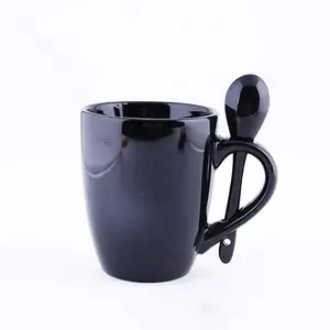 Manufacturers Hot Sale Insert Spoon Coffee Cup Ceramic 360ML Funnel Cup with Spoon Coffee Mug Custom Color Glaze Cup