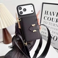 Dompet Kulit PU Mewah Model Selempang untuk iPhone 17 16 Pro Max, Penutup Ponsel Multi-Fungsi dengan Tempat Kartu dan Tali Panjang