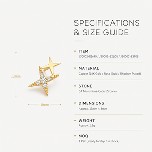 Pendientes Minimalistas con Diseño de Estrella de Cuatro Puntas, Joyería de Moda para Mujer, Elegante para Uso Diario, Regalo - Product Image 5
