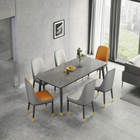 Ensemble de table à manger pliable de luxe, 6 chaises, plateau en marbre, style moderne, bois, appartement, ferme, hôtel, atelier