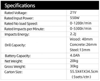 Perceuse de haute qualité multifonctionnelle quatre en un 21V perceuse sans fil à percussion électrique