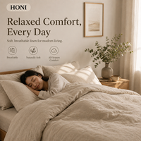 HONI Prix Bas, 100% Lin, 100TC, Écologique, Housse de Couette Douce de Luxe Taille Queen, Ensemble de Literie pour Toute la Maison