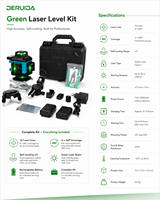 DERUIDA Niveau laser vert 4D 16 lignes 360° auto-nivelant télécommandé haute précision portable pour la construction et le carrelage