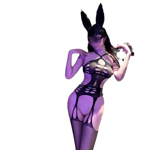 Lemon Story Body de malla sexy negro para mujer con aberturas y medias de rejilla, disfraz para juegos de rol, Primavera 2024 - Product Image 5