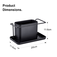 Organisateur d'évier de cuisine en acier inoxydable noir, revêtement poudré noir mat, porte-éponge pour évier