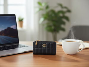 Portafoglio a doppia cerniera a quadretti da 7 pollici in materiale PU unisex per uso quotidiano - Product Image 2