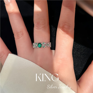 King Silver Jewelry S925 Sterling Silver <b>Ring</b> Green <b>Crystal</b> Rhinestone Flower Shape Women's Fine <b>Ring</b> Everyday Wear - Product Image 4