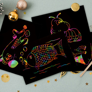 Deli Scratch Art Paper 185mmx260mm <b>Black</b> 10 <b>Sheets</b> For Children Drawing - Product Image 5