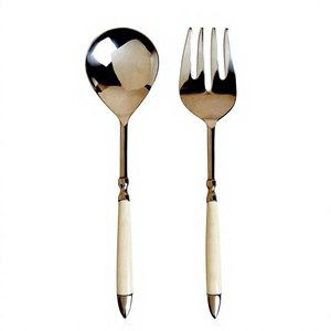 Service à salade en acier inoxydable argent poli avec vaisselle unique en argent à Long manche ensemble de service à salade royal - Product Image 2