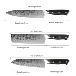 Ensemble de couteaux de chef à motif Damas 3 pièces avec logo personnalisé, acier inoxydable 3Cr13, couteaux de <span class=keywords><strong>cuisine</strong></span> professionnels, boîte cadeau, vente en gros - Product Image 2