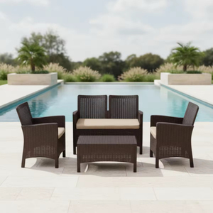 Ensemble de salon de jardin en rotin tressé de qualité commerciale, 4 pièces, avec coussins épais pour jardin et cour arrière - Product Image 3