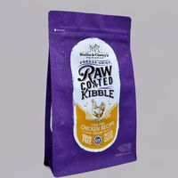Sachet d'emballage alimentaire pour animaux de compagnie à fond plat imprimé sur mesure, refermable avec fermeture éclair, finition mate mouchetée pour croquettes lyophilisées pour chats