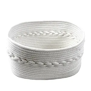 Durable and recycled round cotton rope storage laundry basket small with handles