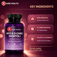 Capsules de Myo-Inositol D-Chiro en gros, 120 unités, avec Folate et Vitamine D, pour l'équilibre hormonal et des cycles réguliers, végétariennes, pour femmes