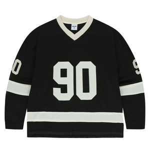 Maillot de hockey sur glace personnalisé Healy en maille noire, col en V, manches longues, imprimé, unisexe, adulte, respirant, numéro 90 - Product Image 1