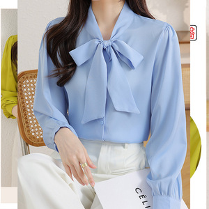 Blus Wanita Gaya Korea Musim Semi Musim Panas 2025, Lengan Panjang Longgar, Atasan Elegan, Bahan Bernapas, Kemeja Kantor, Blus Kasual - Product Image 6