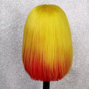 Perruque courte <span class=keywords><strong>bob</strong></span> en cheveux humains vierges à 100 %, dentelle frontale 13x4, <span class=keywords><strong>jaune</strong></span> et rouge, ligne de cheveux naturelle, raie au milieu, pour <span class=keywords><strong>femme</strong></span> - Product Image 4