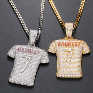 Moda Cristiano <span class=keywords><strong>Ronaldo</strong></span> No. 7 Jersey Colgante Fútbol Estilo Hip-hop Zircon 18K Accesorio de cobre chapado en oro - Product Image 3