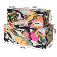 Lot de 2 malles de rangement en tissu brillant couleurs fleurs avec loquet en métal doré