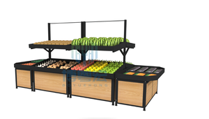 <span class=keywords><strong>Estante</strong></span> de Exhibición de Verduras de Doble Cara, Metálico y de <span class=keywords><strong>Madera</strong></span>, para Tiendas de Frutas y Verduras Frescas - Product Image 2