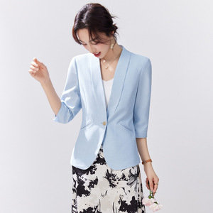 Women's White Blazer 7 3/4 Sleeve Single Button Solid Color Casual Office Wear - Product Image 4