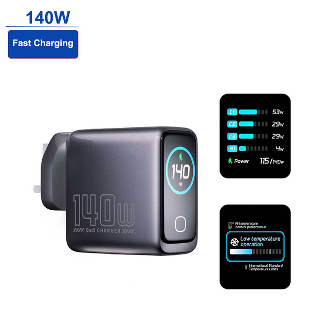 100W GaN USB C Charger AI Smart Digital Display 3 Port PD Fast Charging Adapter for Lap Phone Tablet Watch
