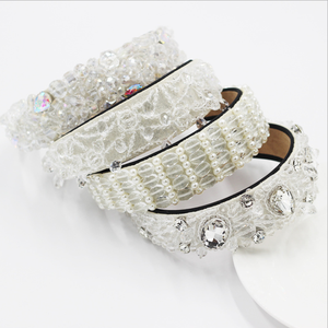 Luxurious Baroque Colorful <strong>Beaded</strong> <strong>Headband</strong> for Woman Gorgeous Simulated Pearl Crystal Sponge Hairband Woman Wedding Headpieces - Product Image 1