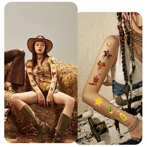 Nouvel autocollant de tatouage imperméable pour enfants, motif cowboy western imprimé par transfert d'eau, personnalisable, dessin animé mignon et amusant - Product Image 2