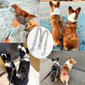 Correa para pasear perros de acero inoxidable 304 de uno a dos, correa de doble punta resistente para pasear perros y entrenar a dos perros - Product Image 5