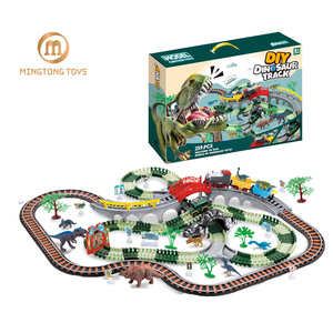 Cadeau pour garçons et filles, assemblage réaliste <span class=keywords><strong>du</strong></span> monde <span class=keywords><strong>des</strong></span> dinosaures, course sur route, pont, rampe, ensemble <span class=keywords><strong>de</strong></span> Train Double, voiture électrique, Rail, jouet - Product Image 1