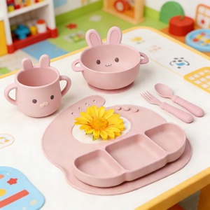 Ensemble de vaisselle pour bébé Naike en silicone réutilisable de qualité alimentaire, sans BPA, écologique, motif lapin - Offre spéciale - Product Image 4