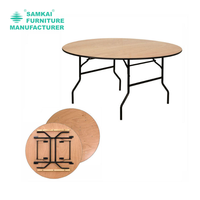 Table ronde pliable SK-ZDZ-F004, table en bois d'extérieur et d'intérieur de 48 pouces avec structure métallique renforcée pour hôtel et événements