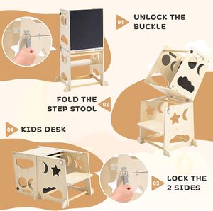 JQ Wooden Torre De Aprendizaje Lernturm Kids Foldable Kid Toddler <strong>Montessori</strong> Folding Step Stool Learning <strong>Tower</strong> for Kids - Product Image 3