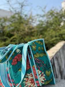 Bolso de Mano de Algodón Acolchado con Estampado Étnico, Bolso de Hombro Reutilizable para Compras y Viajes - Product Image 5