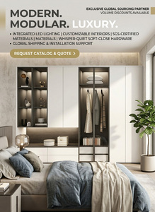 Armoire de chambre à coucher moderne minimaliste de luxe, meubles sur mesure en bois avec portes en verre, éclairage LED et tiroirs - Product Image 2