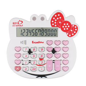 Calculatrice Exuntone en forme de tête de chat KT3300A rose et blanche avec fonction vocale, jouet mathématique 18x17cm en ABS - Product Image 1