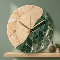 Jam Dinding Kuarsa Art Deco Besar dengan Tampilan Jarum, Desain Marmer Beige & Hijau Ukiran Tangan untuk Dekorasi Ruang Tamu