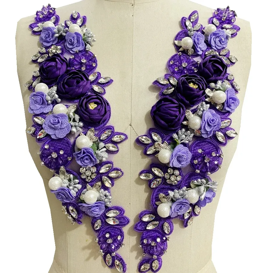 Ecoaparty 1 cặp thiết kế mới handmade 3D hoa may trên ĐÍNH THÊU Rhinestone vá cho váy cưới