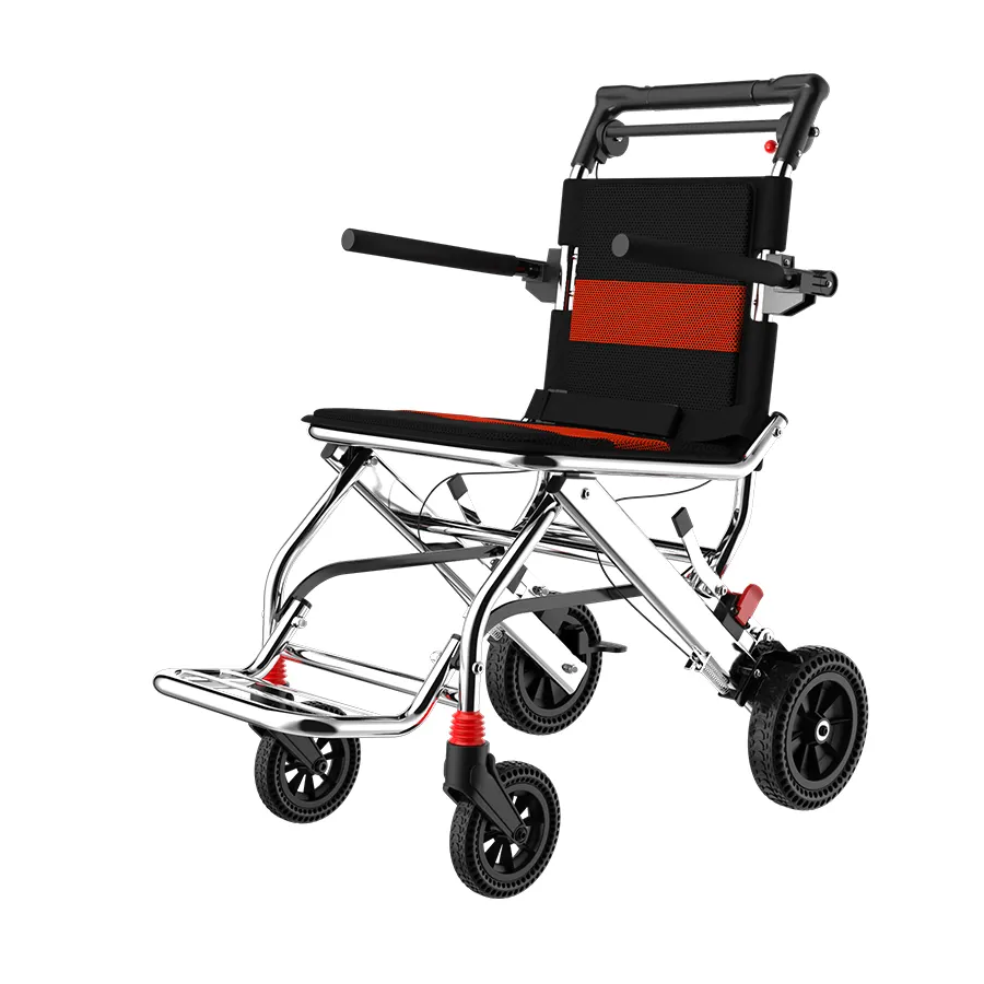 Silla de ruedas de viaje ligera de 4 ruedas, silla de ruedas plegable portátil personalizada, silla de ruedas Manual de aleación de aluminio estándar