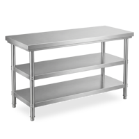 Table de travail robuste en acier inoxydable de qualité alimentaire à 3 niveaux pour cantines, avec étagère inférieure pour crédence de cuisine commerciale