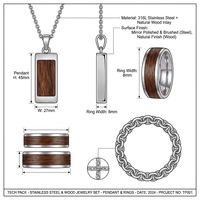 Ensemble de bijoux en acier inoxydable hypoallergénique et en bois |   Ensemble collier et bague en bois naturel incrusté |   Accessoires de mode écologiques