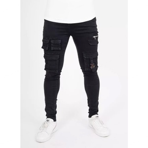 Nouvelle Arrivée Jean Cargo Tactique Noir à Fermeture Éclair et Boucles, Coupe Skinny, Multi-Poches, pour Homme, Style Streetwear - Product Image 5