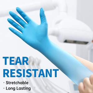 Gants en <span class=keywords><strong>nitrile</strong></span> jetables bleus sans poudre, 100 pièces par boîte, 3/4 mil, bouts des doigts texturés, usage industriel, transformation alimentaire - Product Image 4