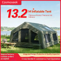 Tente de camping gonflable avec toit à capot, port de câble d'alimentation CA, panneau de porte en maille avec lucarne hexagonale, 13,2 m²