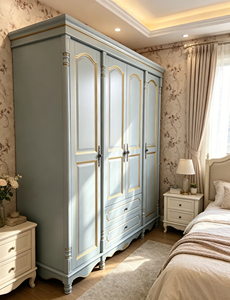Armario de Madera Maciza Premium Gold Line, Armario de 4 Puertas con Panel Curvo y 2 Cajones de Almacenamiento para Dormitorio Principal Estilo Rústico - Product Image 6