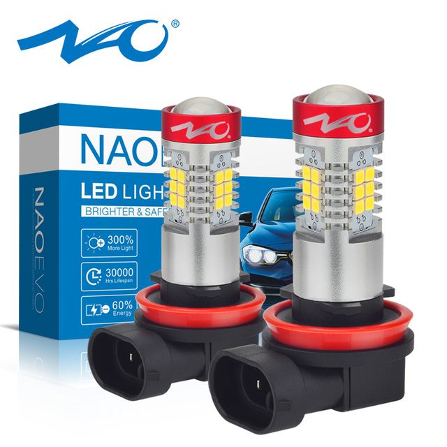 NAO H11 LED HB4 9006 HB3 9005 Car LED H10 H8 H16 5202 Fog Light Bulb H9 2835SMD 1300LM 12V Auto Driving Running Lamp White 6000K