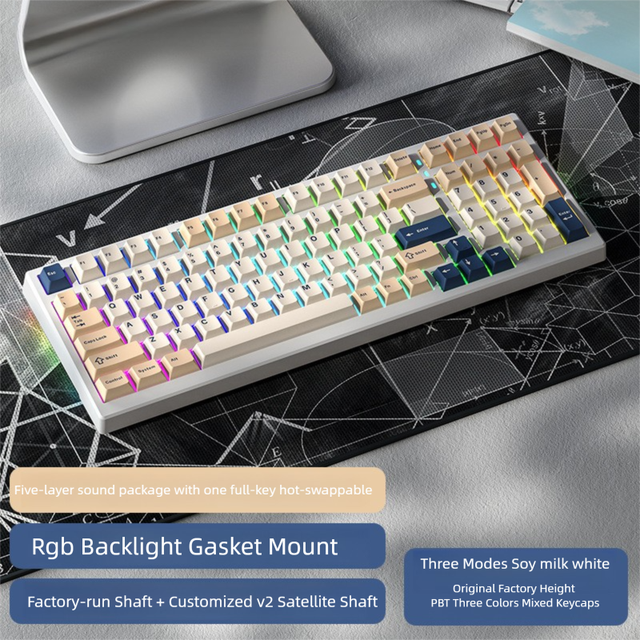 98Keys Swappable USB-C Wireless for Mechanical Gaming Keyboard Programmable RGB Backlit 8KHz Polling Rate Desktop