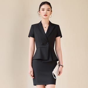 Women's Business Suit Short Sleeve Double Breasted Black Workwear Summer 2026 Polyester Professional Office Wear - Product Image 1