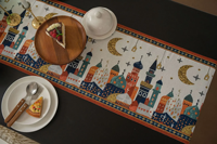 Chemin de table Ramadan en polyester, jacquard tissé, motif étoiles et chameaux, avec pompons, style château, également nappe et chemin de lit